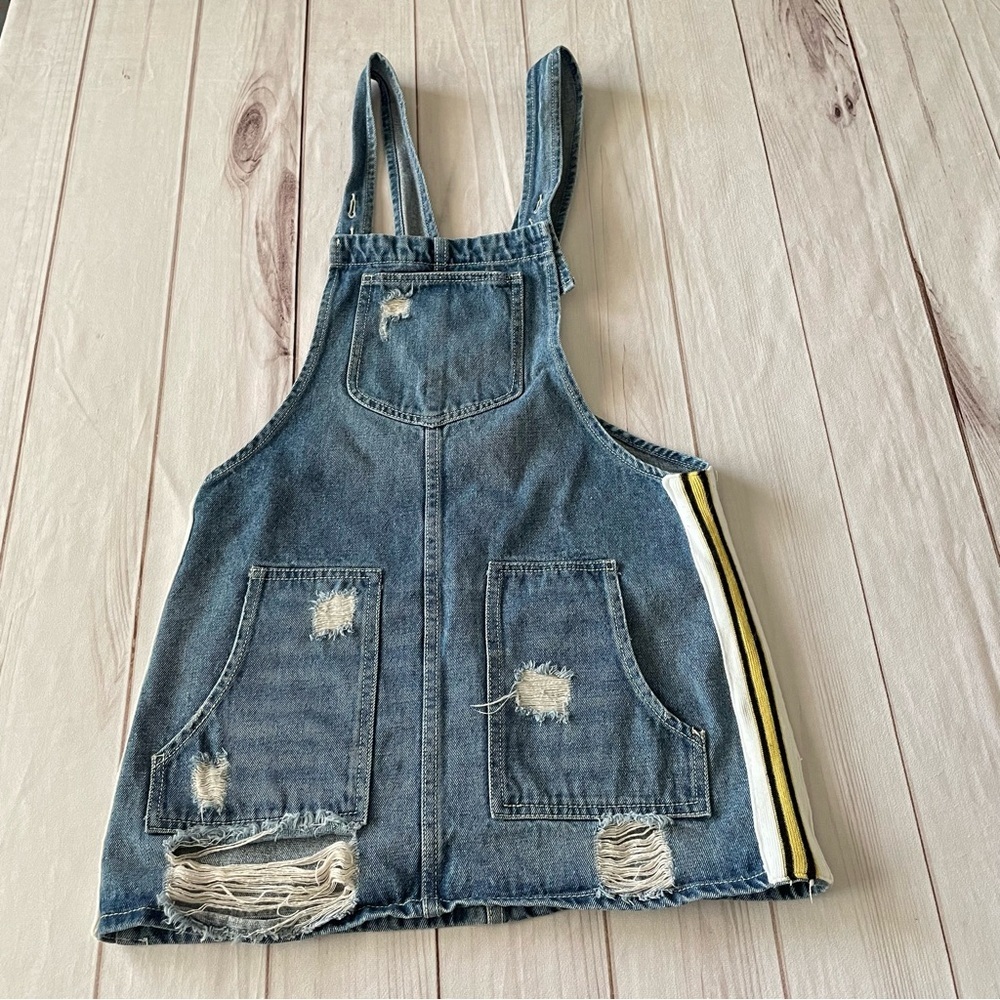 Dance & Marvel Denim Overall Dress Women’s S Blue Retro Stripe Distressed Skirt - Picture 3 of 13